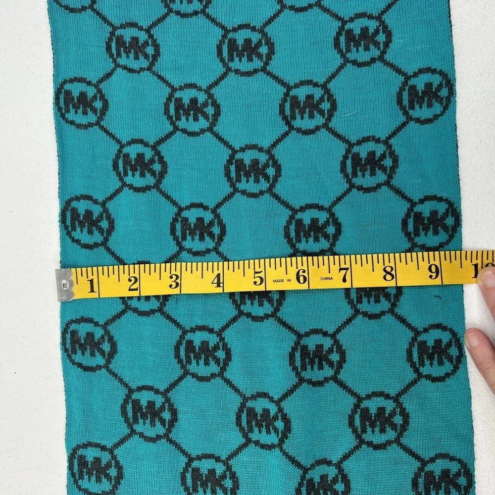 Michael Kors Scarf Reversible MK Logo Monogram Knit Teal Charcoal Grey Accessory